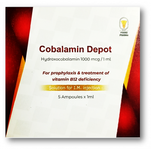 COBALAMIN DEPOT 1000 MCG / ML FOR PROPHYLAXIS & TREATMENT OF VITAMIN B12 DEFICIENCY ( HYDROXOCOBALAMIN) 5 IM AMPOULES